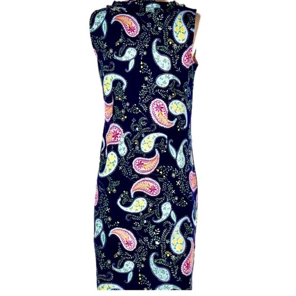 Talbots Spring Summer Paisley Print Sheath Dress Ruffle Neck Sleeveless Sz M - Picture 7 of 11